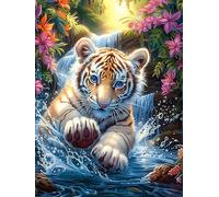Tiger Cub Playing in Water 300 Pieces Jigsaw Puzzle Science Fiction Magical Dream For Men Educational Decompression Adults Anxiety Memory Care Mothers Valentines Premium 300 PCS