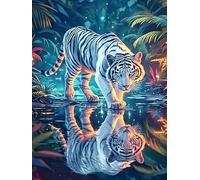 Tiger Cub Reflected in A Magical Forest Pond 1000 Piece Jigsaw Puzzle for Adults Teens Wildlife Pet Cute Jigsaw Vibrant Family Bonding Game Brainteasing Relaxation Home Accent 1000 PCS