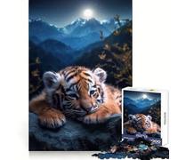 Tiger Cub Under Moonlight 1000 Pieces Jigsaw Puzzles for Teenagers Brain Skill Leisure Time Exact Edge Thoughtful Gift 38x26cm