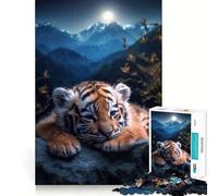 Tiger Cub Under Moonlight 1000 Pieces Jigsaw Puzzles for Teenagers Brain Skill Leisure Time Exact Edge Thoughtful Gift 38x26cm