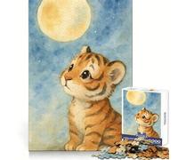 Tiger Cub Under The Moon Jigsaw Puzzles for Adults 1000 Piece Enhance Recall Leisure Time Exact Edge Festival Gift 50x75cm