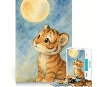 Tiger Cub Under The Moon Jigsaw Puzzles for Adults 1000 Piece Enhance Recall Leisure Time Exact Edge Festival Gift 50x75cm