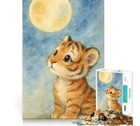 Tiger Cub Under The Moon Jigsaw Puzzles for Teenagers 1000 Piece Mind Skill Toy Simple Fun Design Assembly Memorable Gift 38x26cm