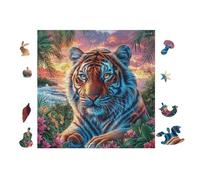 Tiger Cub Waterfall 100 Pieces Set Classic Jigsaw Puzzle Teen Fans 14-18 Yrs Logic Skill Leisure Adventure Valentines Gift Eco-friendly Recycled Cardboard 28x28cm