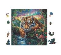 Tiger Cub Waterfall 100 Pieces Set Classic Jigsaw Puzzle Teen Fans 14-18 Yrs Logic Skill Leisure Adventure Valentines Gift Eco-friendly Recycled Cardboard 28x28cm