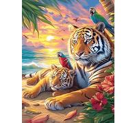 Tiger Cub with Parrots in A Tropical Forest 500 Pieces Premium Jigsaw Puzzle Wildlife Plant Adult Jigsaws Educational Challenge Mental Exercise Wall Art Winter Durable Cardboard 500 PCS