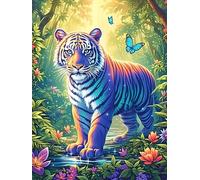 Tiger Cub with Rainbow Stripes in A Magical Forest 1000 Pc Classic Jigsaw Puzzle Wildlife Plant Puzzle for Adults Hard Challenging Hobby Home Decor Poster Sturdy Creativity & Gift Givi