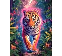 Tiger Cub with Rainbow Stripes in A Magical Forest 300 Piece Jigsaw Puzzle for All Ages Wildlife Pet Cute Jigsaw Neighborhood Get Together Family Game Whimsical Design for Any Event 300 P