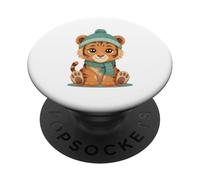 Tiger Cub with Winter Hat and Scarf Illustration PopSockets Adhesive PopGrip