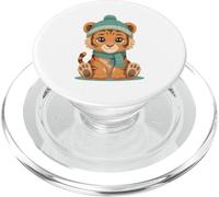 Tiger Cub with Winter Hat and Scarf Illustration PopSockets PopGrip for MagSafe