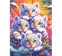 Tiger Cubs Huddled Together in A Magical Glow 300 Pc DIY Jigsaw Puzzle Wildlife Plant Puzzles for Adults Teens Hard Challenging Team Building Stress Reducing Autumn Gift 300 PC
