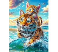 Tiger Cubs in Ocean Waves 300 Pieces Set Classic Jigsaw Puzzle Science Fiction Magical Dream Teen Fans 14-18 Yrs Brain Training Logic Skill Leisure Adventure Valentines Recycled Cardboard 300 PCS
