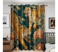 Tiger Curtains Blackout for Home Decor, Thermal Curtains Chinese Peony Flower Pattern, Living Room & Bedroom Eyelet Drapes 54 Inch Drop, 46x54, 2 Panels - V841