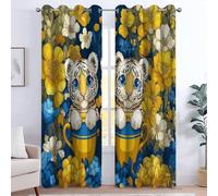 Tiger Curtains Eyelet Soft Thermal Insulated Microfiber Blackout Curtains Cute Little Tiger Flowers Print Ring Top Drapes for Boys Girls Bedroom Living Room 29 x 65 Inch Drop 2 Panels