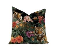 Tiger Cushion Covers 30cm x 30cm Flower Cushions Double Sided Pattern Throw Pillow Covers with Invisible Zipper, Velvet Decorative Pillowcases for Garden Home Sofa Bed, Set of 1 （11.8x11.8 in）2B-737