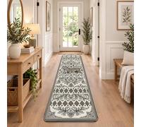 Tiger Damask Animal Print Traditional Runner Rug 2x8 | Damask Scroll Patterns, Entryway Runner Rug, Geometric Diamond Borders, Wildlife Interior Accents, Soft Low-pile Surface