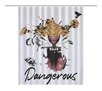 Tiger - Danger - T-shirtOpaque Polyester Shower Curtain, Water-Resistant, Heat-Resistant, 12 C-Shaped Hooks & Stainless Grommets - Shower Curtains, Shower Curtains for Bathroom, Bathroom Shower Curtai