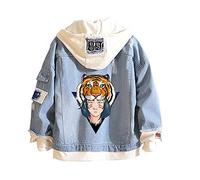 Tiger Denim Hoodies Jean False Two Pieces Denim Jacket Coats Button Down Hoodie Sweatshirts for Teen Adult