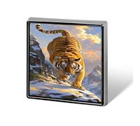 Tiger Descending The Mountain Lapel Pin Square Metal Brooch Pin with Secure Pin Back Fashion Button Badge for Clothing, Hats, Bags Decoration