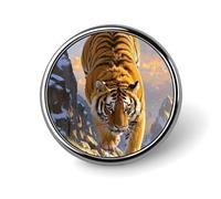 Tiger Descending The Mountain Round Badge for Men Women, Durable & Stylish Lapel Pins, Lightweight Metal Badges for Shirts, Jackets, Hats