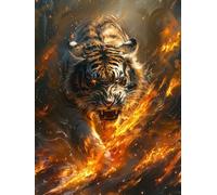 Tiger Diamond Art Kits Adults, Flame Diamond Painting for Beginners, 5D DIY Full Drill Cross Stitch Embroidery Crystal Art Kits, Crafts for Adults Painting for Home Wall Decor Gifts 32x44 inch 5-1789