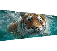 Tiger Diamond Art Ocean Diamond Painting Kits Adults, DIY Full Drill Cross Stitch Kits for Adults, Crystal Art Kit for Home Wall Decor, Creative Hobby Gift & Stress Relief, 50x100cm 20x40 Inch Y1-189