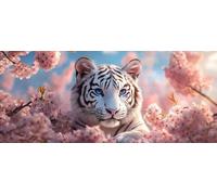 Tiger Diamond Painting Kits for Adults, Pattern Cherry Blossoms Diamond Art 5D DIY Full Round Drill Gem Crystal Art Kits Crafts for Adults for Home Room Decor, Bedroom Decor 28x56inch -yym2603MW
