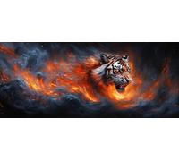 Tiger Diamond Pinting Flame Diamond Art Kits Adults, Crystal Gem Art 5D DIY Round Full Drill Crystal Rhinestone Embroidery Cross Stitch Hobbies for Adults Women, Home Decor, Gifts 12x24inch -hjw2604I6