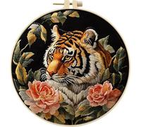 Tiger DIY Embroidery Kit with Embroidery Hoop 30x30cm , Cross Stitch Kits for Adults , Embroider Kit Adult Beginner, Stitches Kit for Christmas & Mothers Day Gifts