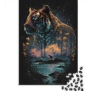 Tiger Double Exposure 1000 Piece Puzzles For Adults Creative Rectangular Puzzle Wooden Puzzle Puzzle Jigsaw for Friends Family 1000pcs (75x50cm)