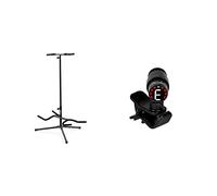Tiger Double Guitar Stand - Secure Stand for 2 Guitars & Fender©"Bullet" Chromatic Clip-On Tuner For Guitar/Bass - LED Color Screen - Color: Black