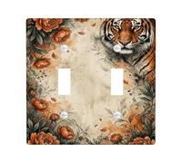 Tiger Double Light Switch Cover Plate, Naturalistic Botanical Peony Leaves None Orange Plastic Standard Size Wall Switch Plates Accents for New Apartment Home Bedroom Office Decor