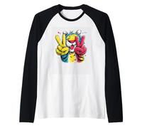 Tiger Double Peace Retro Pop Character Graphic Art Sign Raglan Baseball Tee