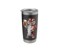 Tiger Drinking Beer Realistic Stainless Steel Insulated Tumbler