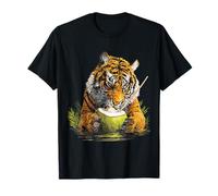 Tiger Drinking Fuit Nature Portrait Art Animal Motif Tiger T-Shirt
