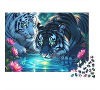Tiger Duo Night 1000 Piece Cardboard Jigsaw Puzzle for Adults 14+ Senior Centre Activity Classroom Puzzle Social Icebreaker Stress Relief 52x38cm/1000pcs
