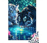 Tiger Duo Night1000 Piece Durable Cardboard Three Tigers Jigsaw Puzzle Adults Teens 12-18 Years Brain Training Challenging Home Leisure Activity 38x26cm/1000pcs