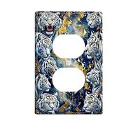 Tiger Duplex Outlet Covers Wall Plate, Wildlife Realistic Gold Blue None White Plastic Standard Size Face Plates for Electrical Outlets for Home Living Room Bedroom Bathroom Decor