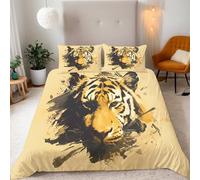 Tiger Duvet Cover Sets Abstract Painting Animal Tiger Bedding Set Single Size - 135x200cm, Kids Quilt Covers Bedding Set Microfibre Polyester 1 Duvet Cover With 2 Pillowcase