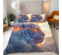 Tiger Duvet Set Adult 3 Piece Bedding Set, with 2 Pillow Shams Abstract Clouds Animal Tiger Duvet Cover For Room Decoration Microfiber Comforter Cover With Zipper, Super King Size 260x220 cm
