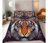 Tiger Duvet Set Adult 3 Piece Bedding Set, with 2 Pillow Shams Bohemian Style Tiger Duvet Cover For Room Decoration Microfiber Comforter Cover With Zipper, Super King Size 260x220 cm