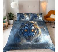 Tiger Duvet Set Adult 3 Piece Bedding Set, with 2 Pillow Shams Ferocious Animal Tiger Duvet Cover For Room Decoration Microfiber Comforter Cover With Zipper, Super King Size 260x220 cm