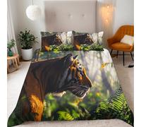 Tiger Duvet Set Adult 3 Piece Bedding Set, with 2 Pillow Shams Jungle Animal Tiger Pattern Duvet Cover For Room Decoration Microfiber Comforter Cover With Zipper, Super King Size 260x220 cm