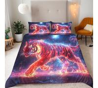 Tiger Duvet Set Adult 3 Piece Bedding Set, with 2 Pillow Shams Starry Sky Abstract Animal Tiger Duvet Cover For Room Decoration Microfiber Comforter Cover With Zipper, Super King Size 260x220 cm