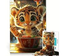 Tiger Eating Ramen Adults Puzzles 1000 Piece Jigsaws Reason Skill Toy Slow Enjoy Exact Cut Art Collection Piece 38x52cm
