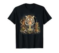 Tiger Eating Ramen Bonsai Tree Tiger Noodle Art Pagoda Tower T-Shirt