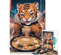 Tiger Eating Ramen Jigsaws 1000 Pieces for Adults Mind Exercise Toy Stress Relief Design Assembly Elegant Gift 38x52cm