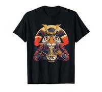 Tiger Eating Ramen Noodles Samurai Warrior Tiger Noodle Art T-Shirt