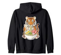 Tiger Eating Ramen Noodles Scrolling Phone Zip Hoodie