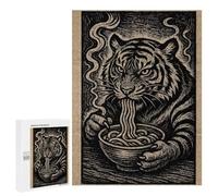 Tiger Eating Ramen Woodcut Illustration Jigsaw Puzzle, 500 PCS, Relaxing Activity for Adults, Versatile Leisure for Adults Who Enjoy Jigsaws, at Home